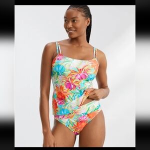"Sunsets" Lotus Taylor Tankini Top 36DD & Fold-Over High-Waist Bikini Bottoms XL